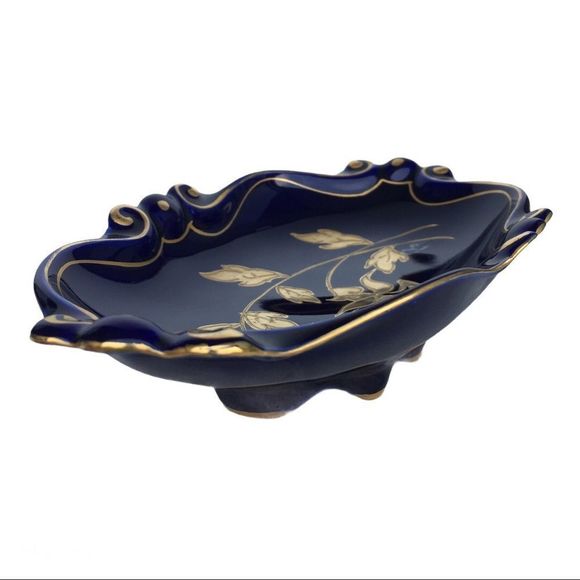 Vintage Ilmenau Echt Kobalt West German gilded indigo blue gold platter 1930s​ - Picture 12 of 13